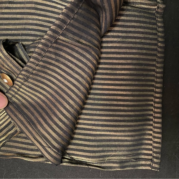 Vintage Chagall Gold Metallic Shimmer Black Vertical Striped Long Sleeve Blouse - Picture 5 of 9